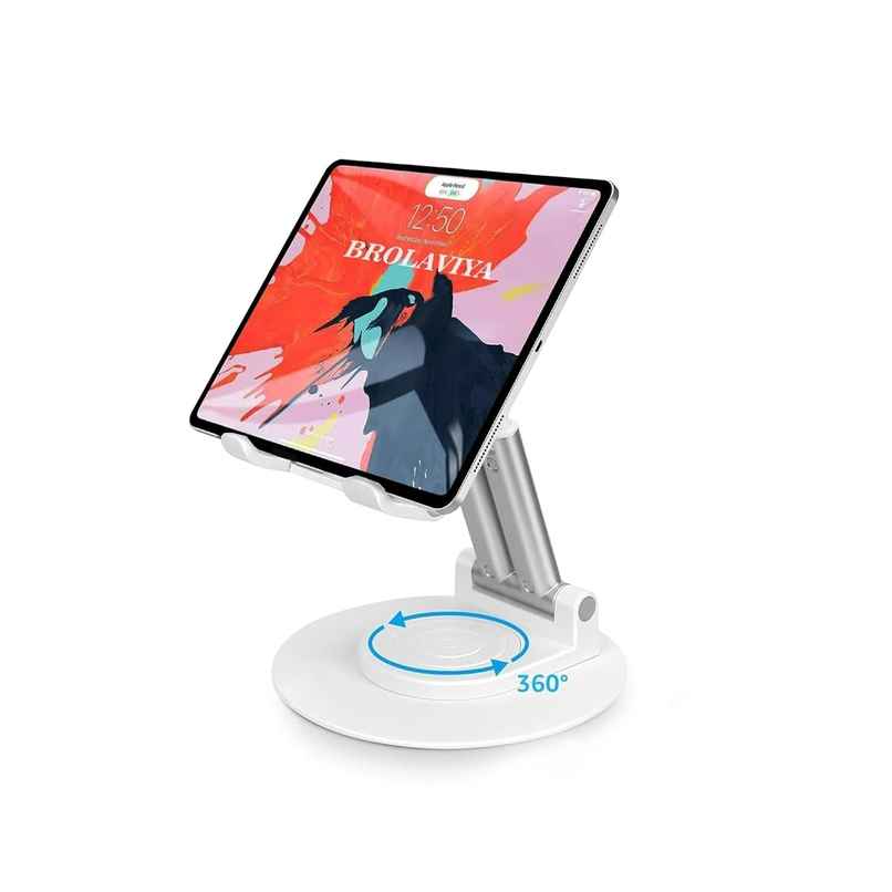 Dyazo Foldable Tablet Stand with 360 Rotation for iPad & Samsung Tabs - White