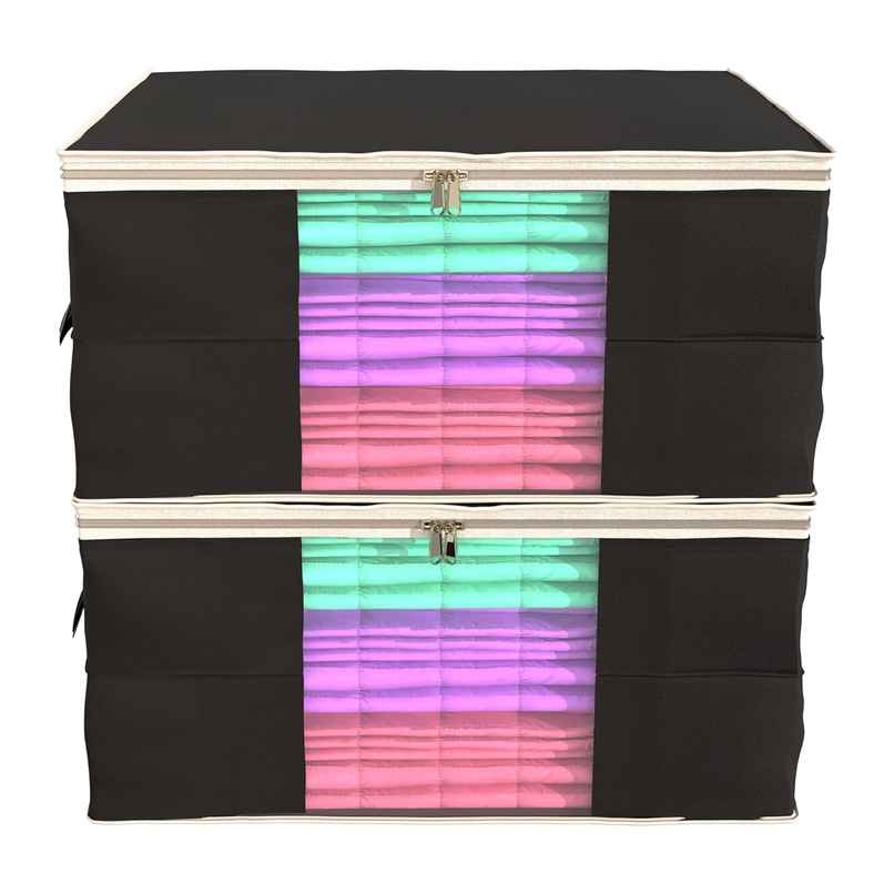 Kuber Industries Rectangular Non-Woven Underbed Storage Bag Set, Extra Large, Pack of 2 |Black