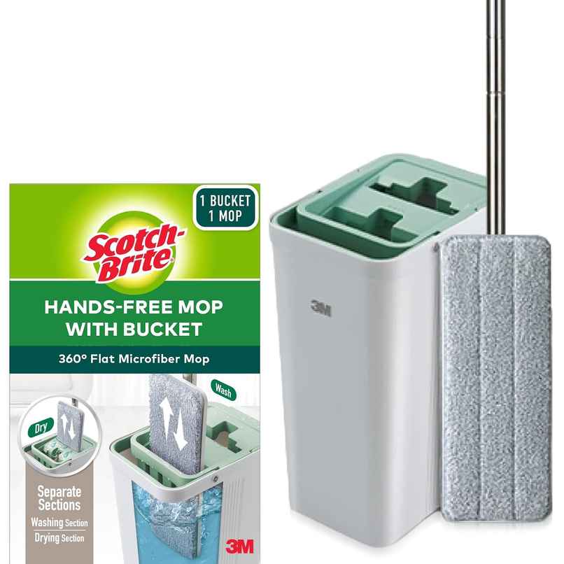 Scotch-Brite Handsfree Mop with Bucket - Premium Compact Bucket Mop with 1 Additional Refill Scotch-Brite Handsfree Mop with Bucket - Premium Compact Bucket Mop with 1 Additional Refill