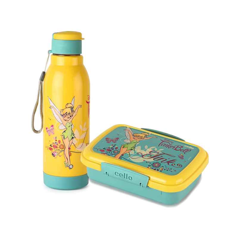 CELLO Lunch On Tinker Bell Gift Set Insulated Lunch Box & Bottle for Kids, Green | Leak Proof CELLO Lunch On Tinker Bell Gift Set Insulated Lunch Box & Bottle for Kids, Green | Leak Proof