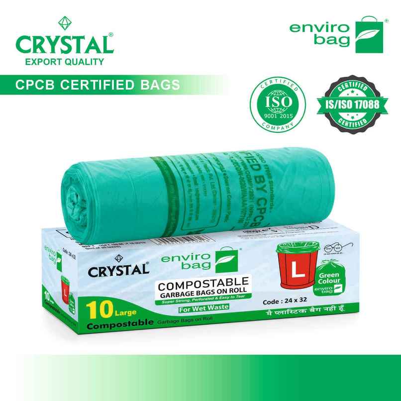 Crystal Large Garbage Bag 24x32 Compostable, Green Colour Crystal Large Garbage Bag 24x32 Compostable, Green Colour