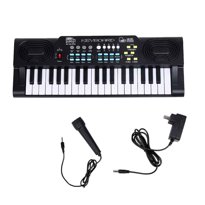Intern Int-Kb-3701, 37 Keys Portable Mini Piano Keyboard | Microphone And 5V Dc Power Adapter|Black