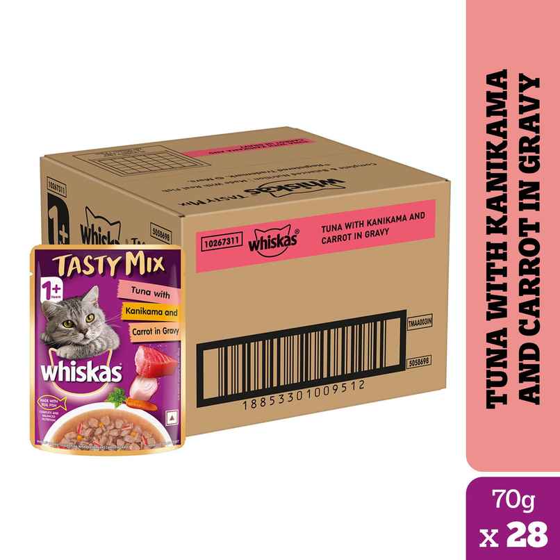 Whiskas Tasty Mix Adult Wet Cat Food, Tuna with Kanikama & Carrot in Gravy
