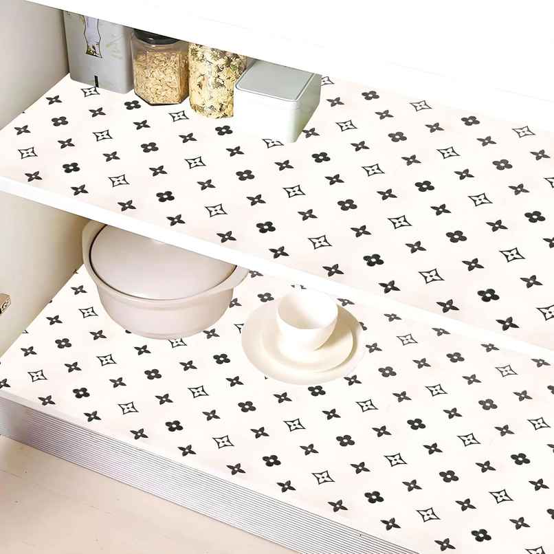 Kuber Industries Shelf Liner| Star Print Print EVA Kitchen Cabinet Shelf Mat|3 Meter|White