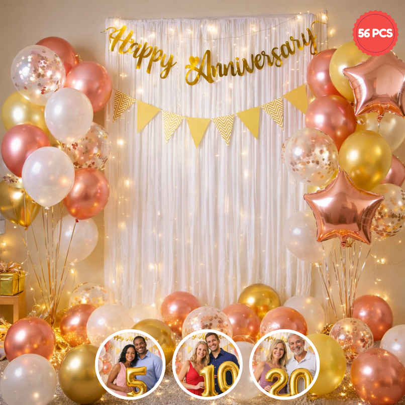 Happy Anniversary Decoration Kit with Banner, Balloons, LED Lights & Net Curtain | BeyondLuv