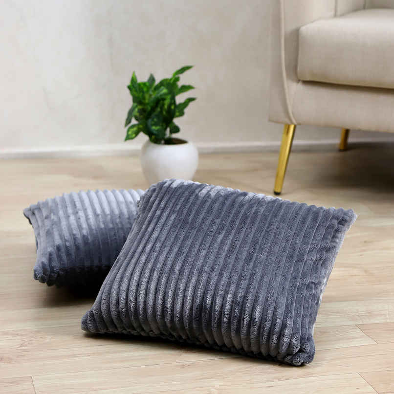 Status Ribbed Cushion Cover Set Of 2 40 Cm x 40 Cm - Grey