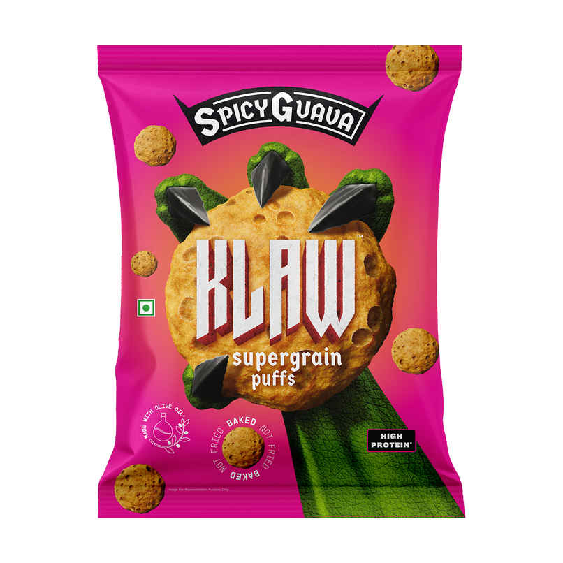 Klaw Spicy Guava Supergrain Puffs | Baked Not Fried | High Protein | Made With Olive Oil Klaw Spicy Guava Supergrain Puffs | Baked Not Fried | High Protein | Made With Olive Oil