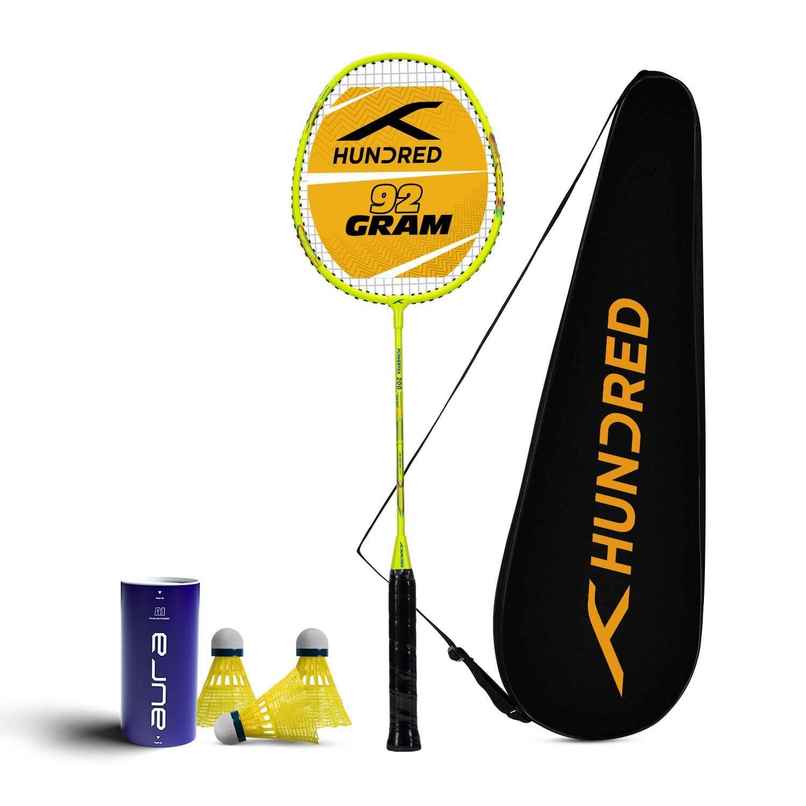 Hundred Powertek 200 Aluminium Badminton Racket 1 Racket, 1 Cover & 3 Pc Aura Nylon Shuttlecocks Hundred Powertek 200 Aluminium Badminton Racket 1 Racket, 1 Cover & 3 Pc Aura Nylon Shuttlecocks