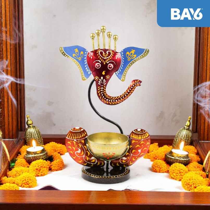Decorative Ganesh Candle Holder | Multicolour | Artistic | Metal | Bay6