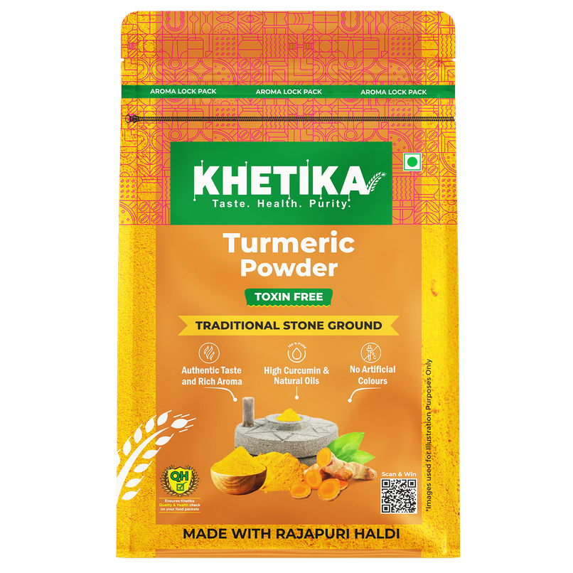 Khetika Stone Ground Turmeric Powder, Single Origin, With Natural Oils, High Curcumin,Reusable Pouch
