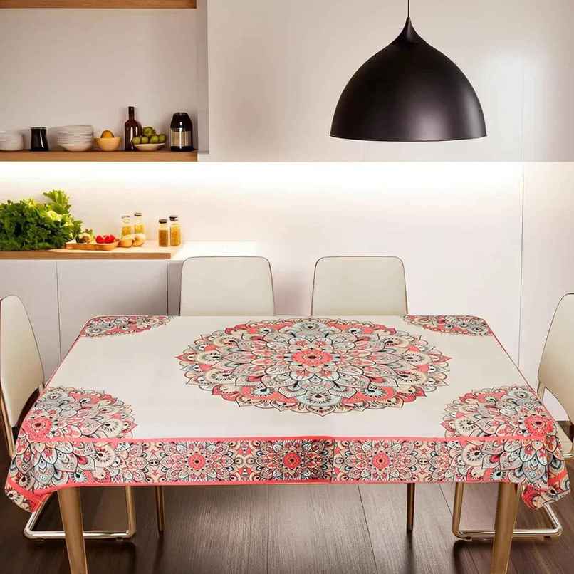 Kuber Industries Dining Table Cover | 6 Seater | Rangoli Design | Jute Table Cloth | 90 x 60 | Cream