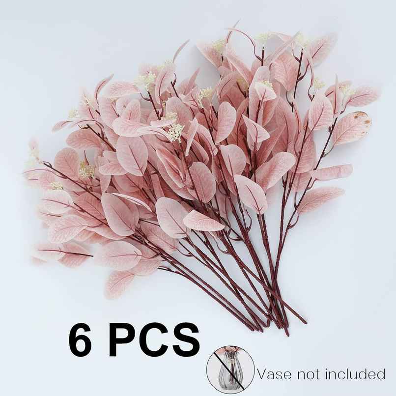 TIED RIBBONS Artificial Eucalyptus Flowers Bunches | Pink - 19.6 in
