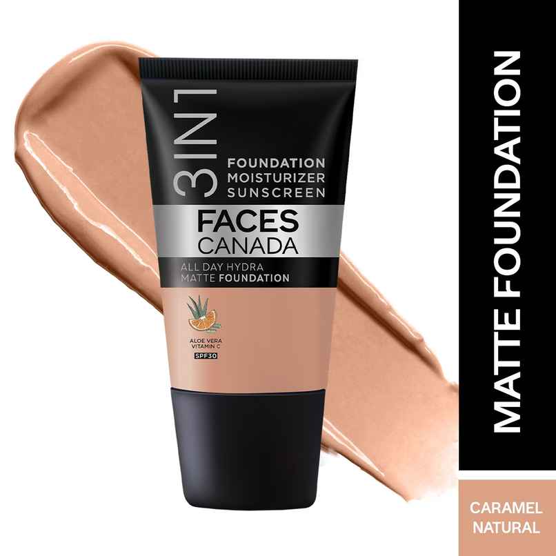 Faces Canada All Day Hydra Matte Foundation | SPF 30 | 24HR Aloe Hydration | Caramel Natural 023