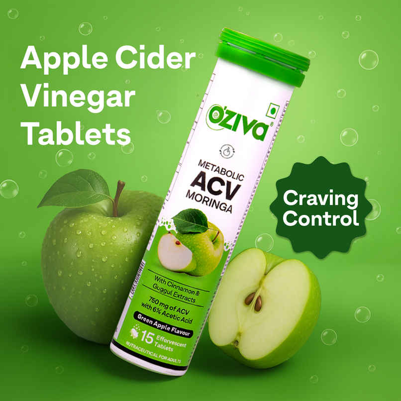 OZIVA Apple Cider Vinegar Moringa Effervescent Tablets | Green Apple