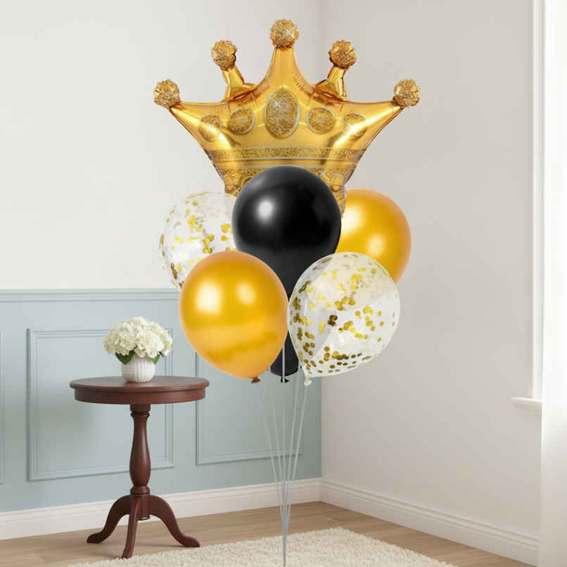 Golden Balloons Party Decorations Combo With Crown Foil Balloon | Party Propz Golden Balloons Party Decorations Combo With Crown Foil Balloon | Party Propz