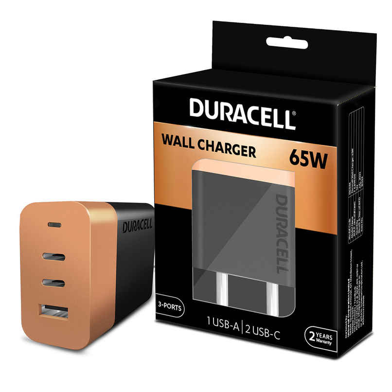 Duracell 65W Fast Wall Charger Adapter, 3 Port, 1 USB A, 2USB C,Fast Charging Duracell 65W Fast Wall Charger Adapter, 3 Port, 1 USB A, 2USB C,Fast Charging