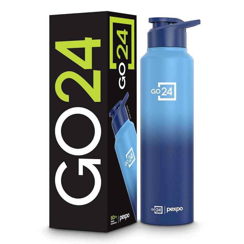 Go24 | Pexpo Craft Pro Stainless Steel Sports | Fridge Water Bottle with Sipper Cap | Blue & Dark Blue