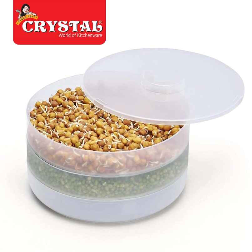 Crystal Plastic Quick Sprout Maker With 3 Compartments (Colour May Vary)