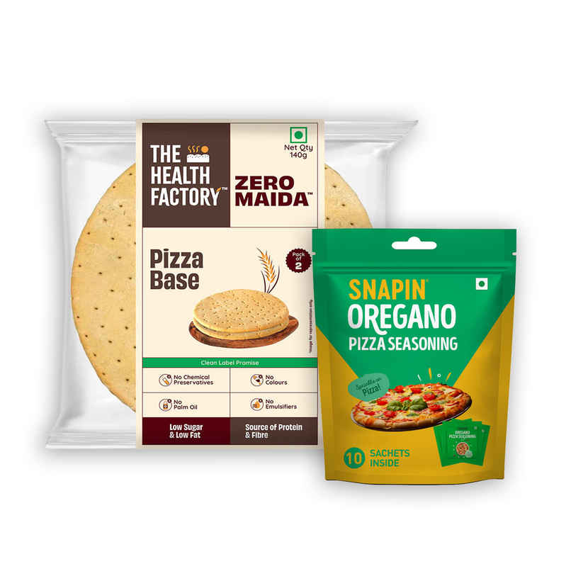 The Health Factory Zero Maida Pizza Base | Clean Label - Not Brown (140g) & Snapin Oregano Pizza Seasoning Sachet Pouch (50g) Combo    