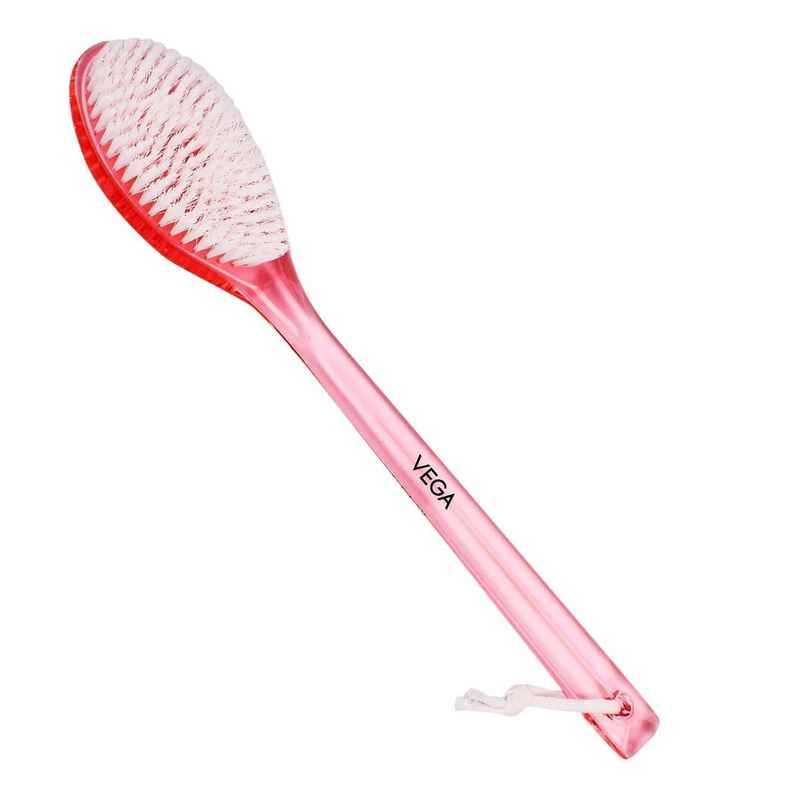 Vega Soft Bristle Bath Brush With Ergonomic Handle | Plastic | Pink