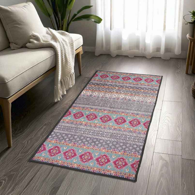Status Ice Velvet Floor Runner | 2 Ft x 4 Ft | Ethnic Print | Pink Status Ice Velvet Floor Runner | 2 Ft x 4 Ft | Ethnic Print | Pink