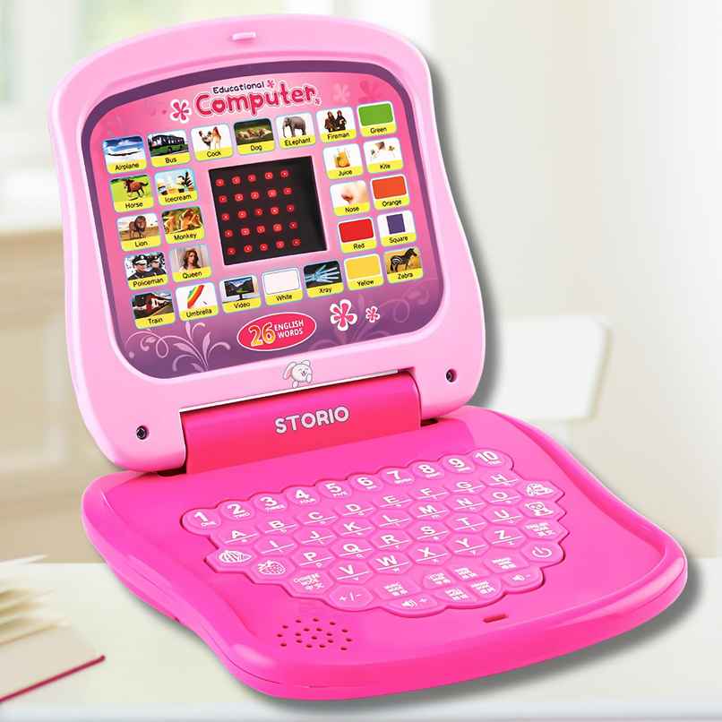 Storio Toys Educational Learning Laptop Toy with Led Display & Music Effect | Pink