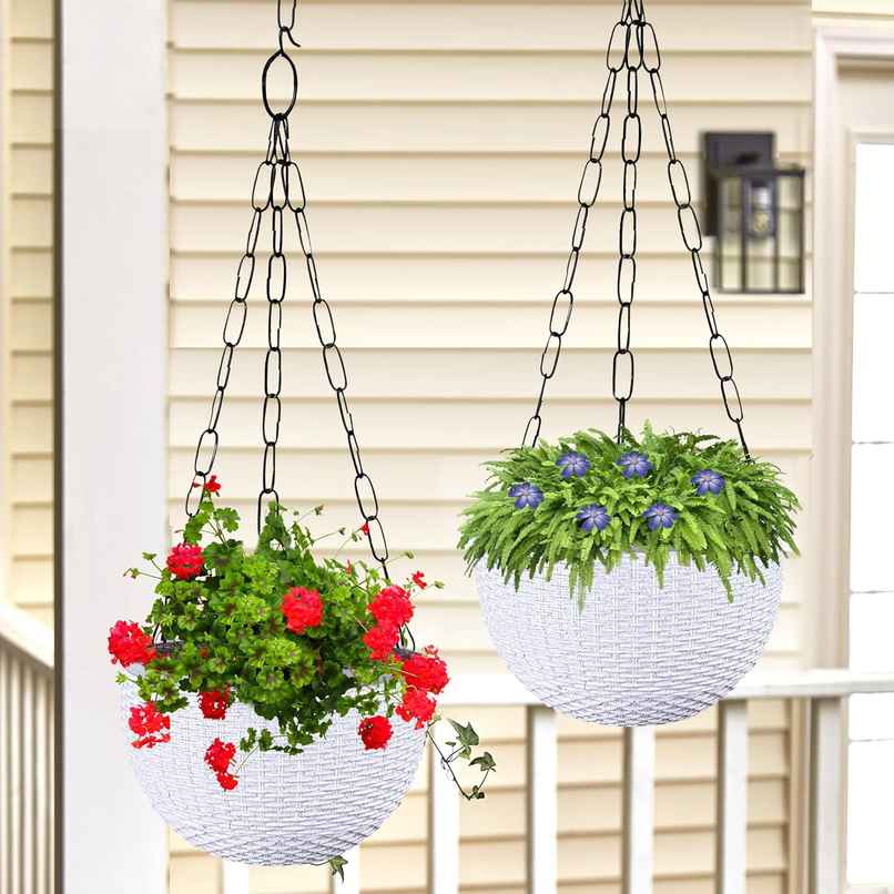 Kuber Industries Marble Euro Hanging Flower Pot for Home & Garden|7 Inch|Pack of 2|White
