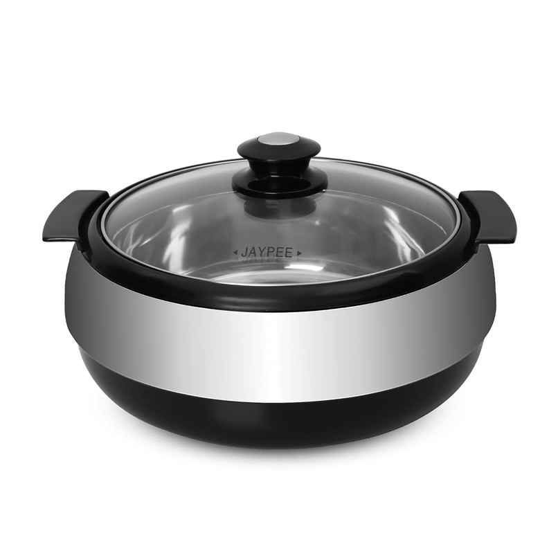 Jaypee Glasserol Serving Casserole|Inner Stainless Steel|PU Insulated | Toughened Glass Lid|Black