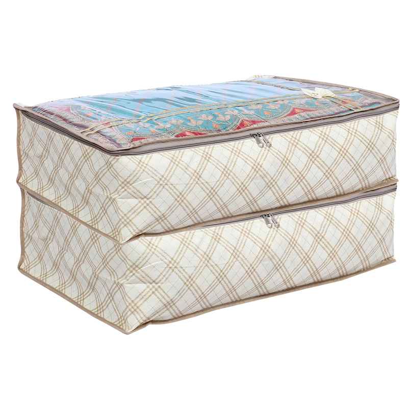 Kuber Industries Non-Woven Check Bow Lehenga Cover with Top Transparent|Large|Pack of 2|Cream Kuber Industries Non-Woven Check Bow Lehenga Cover with Top Transparent|Large|Pack of 2|Cream