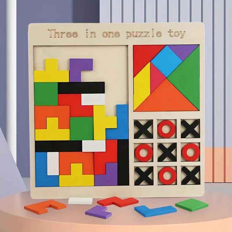 Fablue 3 In 1 Wooden Puzzle Toy - Russian Blocks Puzzle - Tic Tac Toe Xo Game - Tangrams Puzzles - Assorted - 21 cm Fablue 3 In 1 Wooden Puzzle Toy - Russian Blocks Puzzle - Tic Tac Toe Xo Game - Tangrams Puzzles - Assorted - 21 cm