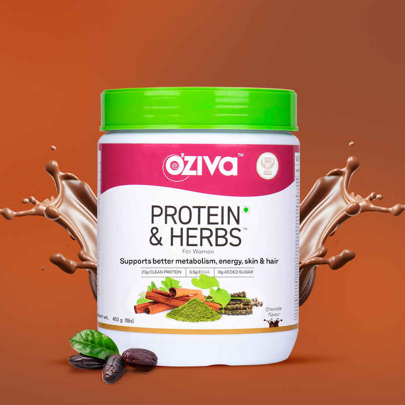 Oziva Whey Protein Powder with Herbs for Women |23g Protein|5.5g BCAA | Chocolate