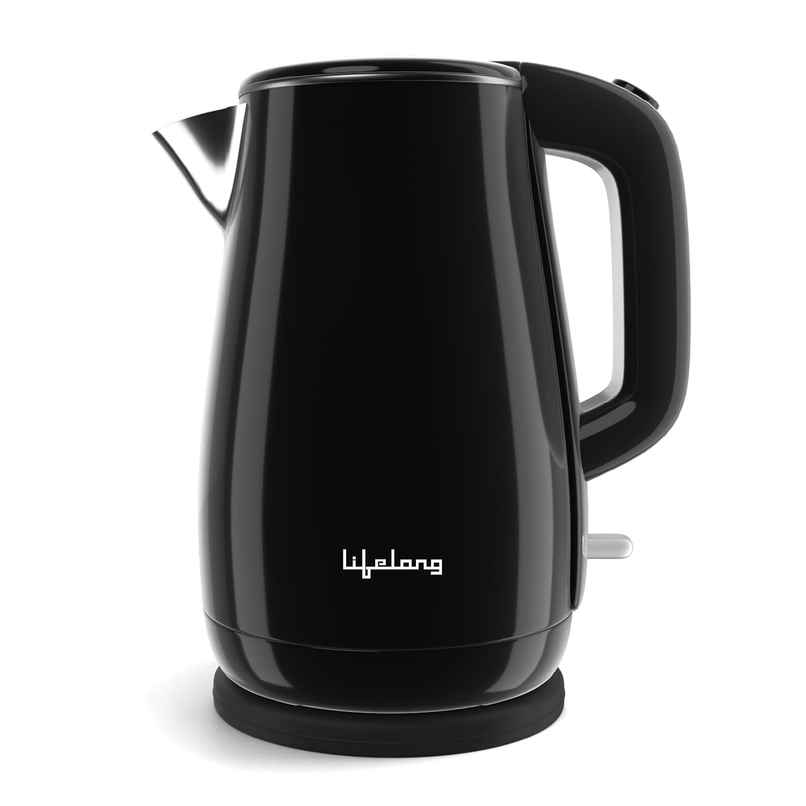 Lifelong Electric Kettle, 1350W Cool Touch Fast Water Boiling Auto Shut-Off, SS Body |Black - 1.5 L