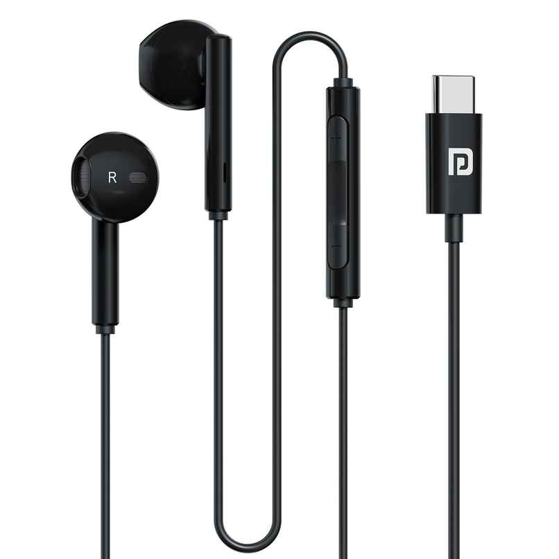 Portronics Conch Theta C in Ear Type C Wired Earphones with in Line HD Mic, Powerful Audio(Black) Portronics Conch Theta C in Ear Type C Wired Earphones with in Line HD Mic, Powerful Audio(Black)