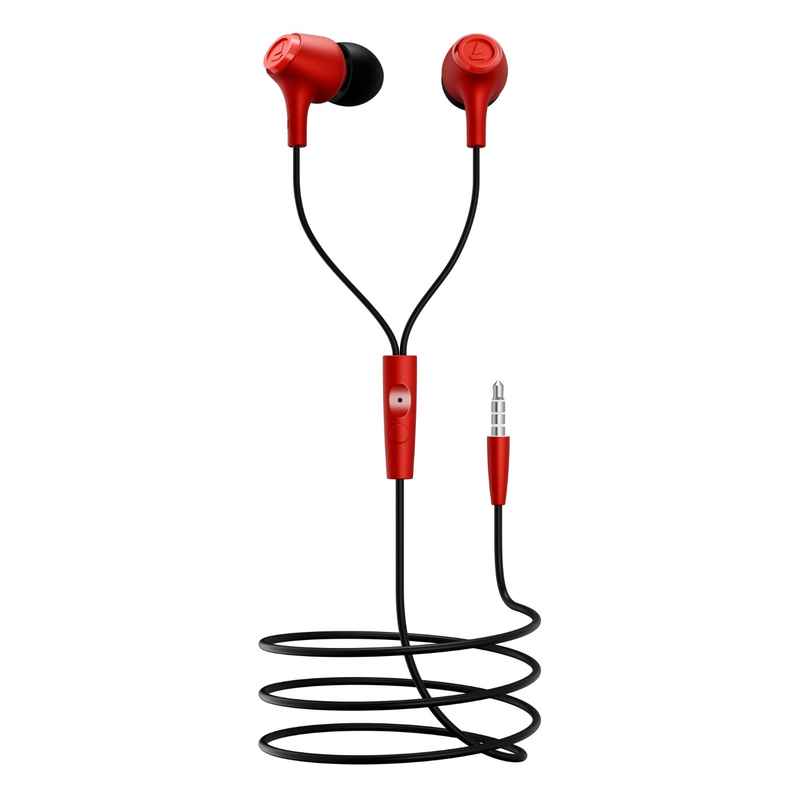 boAt BassHeads 95 Wired Earphones, 10mm Drivers, Signature Sound, in-Line Microphone, Integrated Controls, Snug Fit, Lightweight, Voice Assistant, 120cm Cable & 3.5mm Jack - Raging Red
