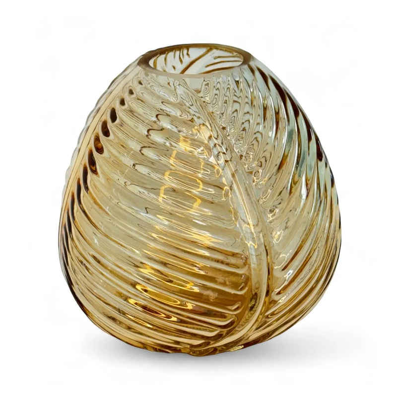 Art Street Decorative Amber Leef Pattern Transparent Glass Vase | Flower for Home | Size 5x5 Inch