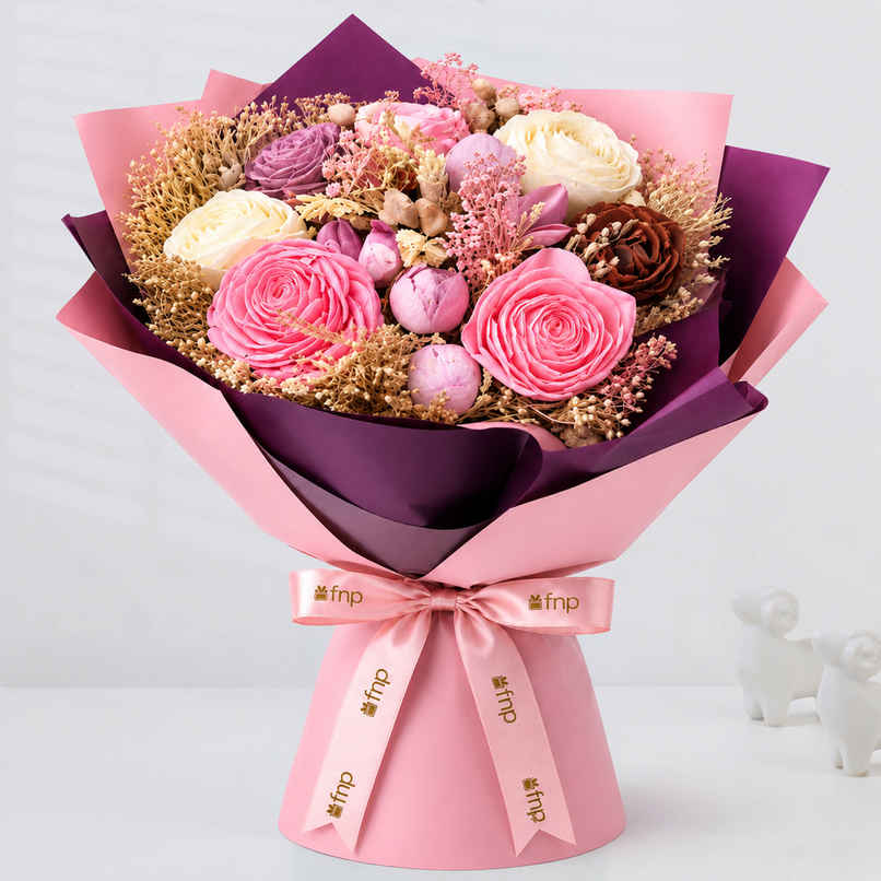 Serene Shola Pith Flower Blossom Bouquet | Gift Set | FNP