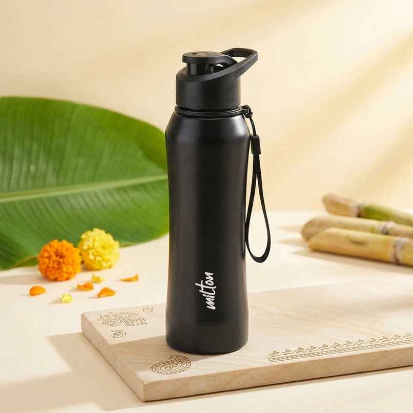 Milton Stainless Steel Comet Single Wall Leakproof Rust Free Water Bottle | Black | 1 L