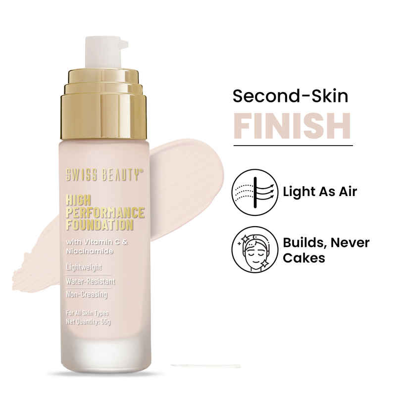Swiss Beauty High Performance Foundation With Vitamin C & Niacinamide - 01 White Ivory Swiss Beauty High Performance Foundation With Vitamin C & Niacinamide - 01 White Ivory