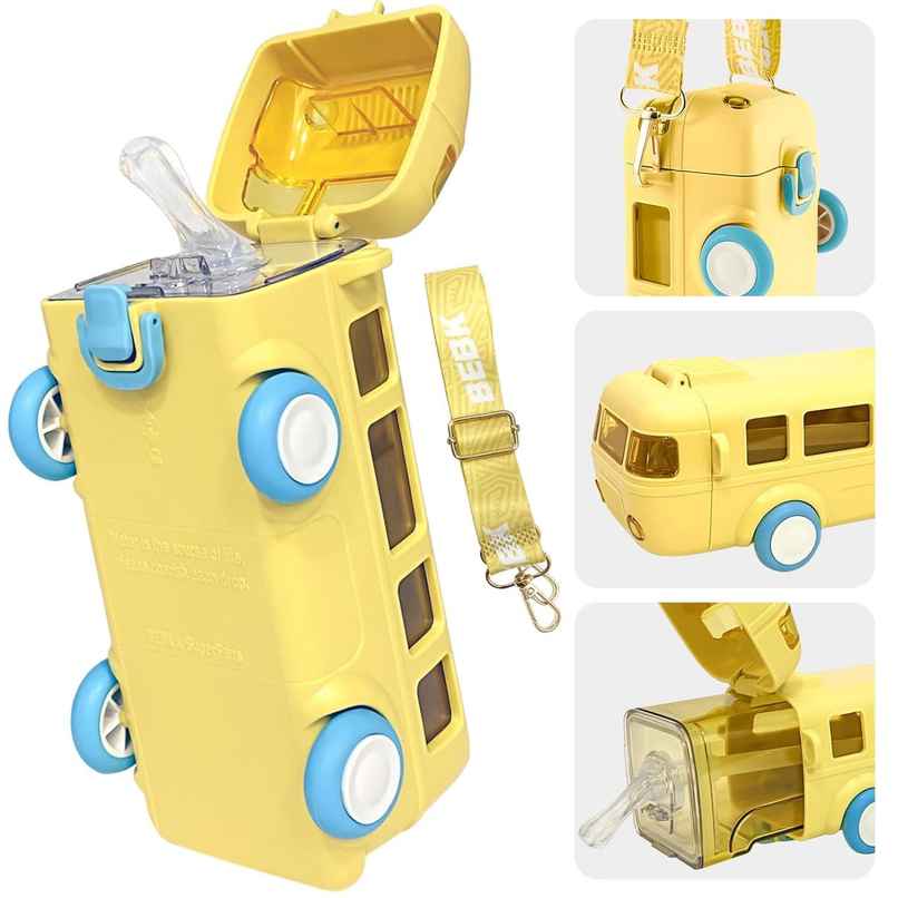 ReeQ Kid's Bus Shape Water Bottle | Yellow - 500 ml