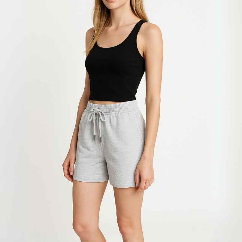 EQL Women's Pure Cotton Shorts | Light Grey Melange - L EQL Women's Pure Cotton Shorts | Light Grey Melange - L