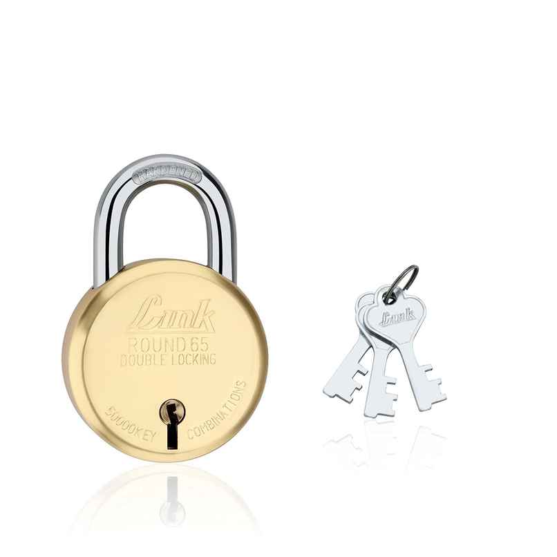 Link Locks Brass Round Pad Lock 65mm With 3 Keys