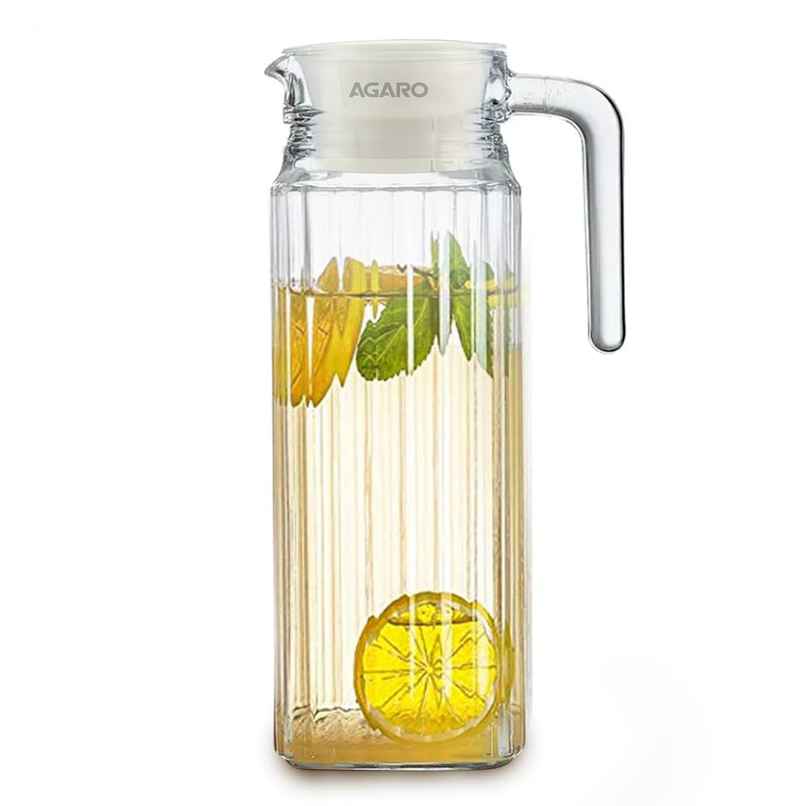 AGARO Elegant Glass Jug with Lid, 1.1L Carafes Jug Pitcher