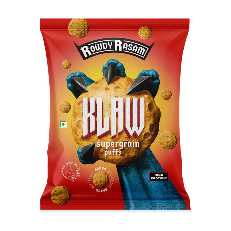 Klaw Rowdy Rasam Supergrain Puffs | Baked Not Fried | High Protein | Made with Olive Oil Klaw Rowdy Rasam Supergrain Puffs | Baked Not Fried | High Protein | Made with Olive Oil