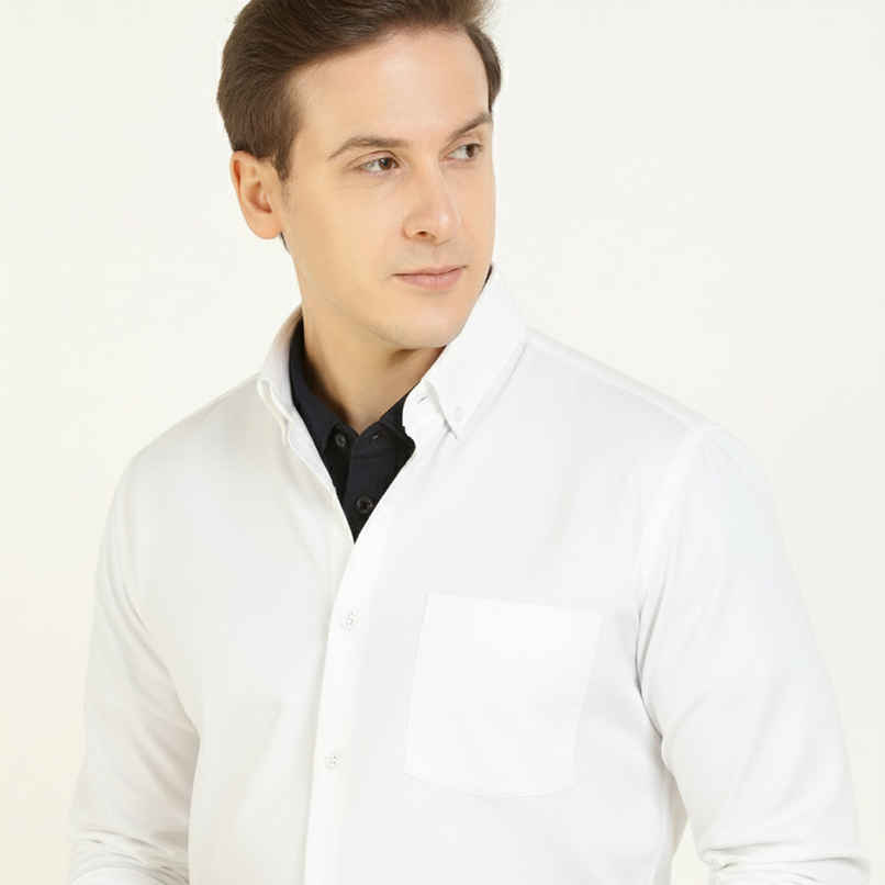 Hancock Men's Slim Fit Solid Button-Down Collar Pure Cotton Casual Shirt | White - 40
