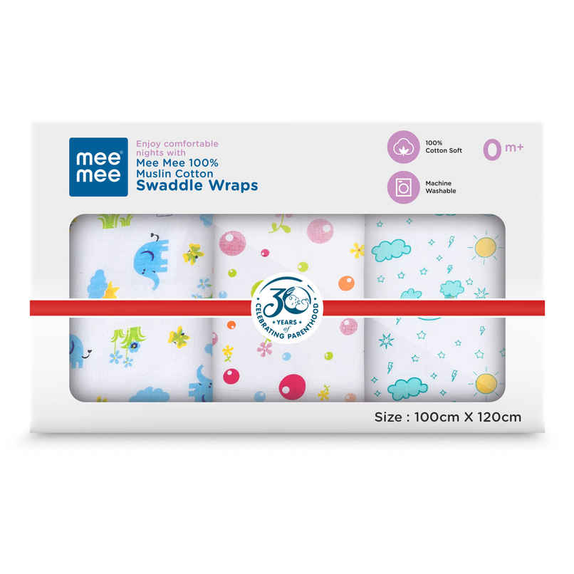 Mee Mee Muslin Cotton Baby Swaddle Wrappers | Assorted Multicolour 
