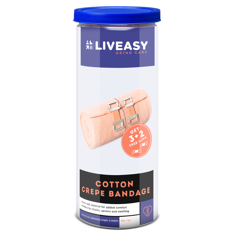 Liveasy Ortho Care Cotton Crepe Bandage - Reduces Sprain & Swelling - 15 cms x 4 Meters
