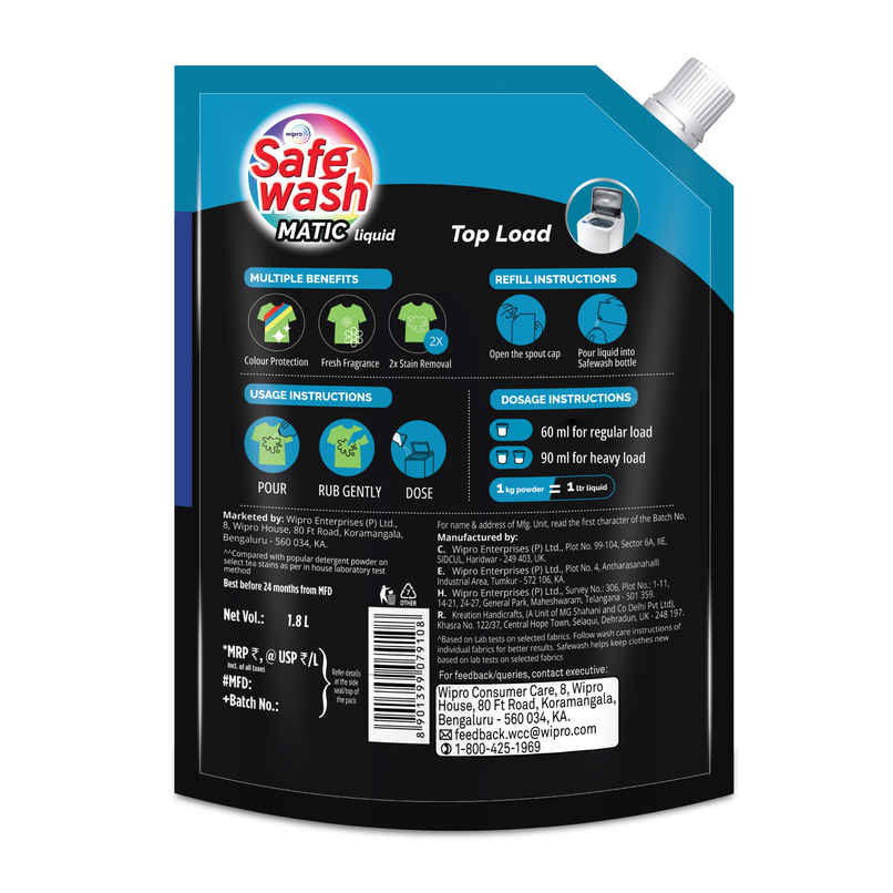 SafeWash Top Load Matic Premium Detergent Liquid | 2X Stain Removal SafeWash Top Load Matic Premium Detergent Liquid | 2X Stain Removal