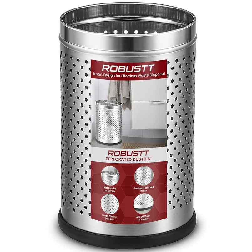 Robustt Stainless Steel Dustbin - 10 L | Silver Robustt Stainless Steel Dustbin - 10 L | Silver