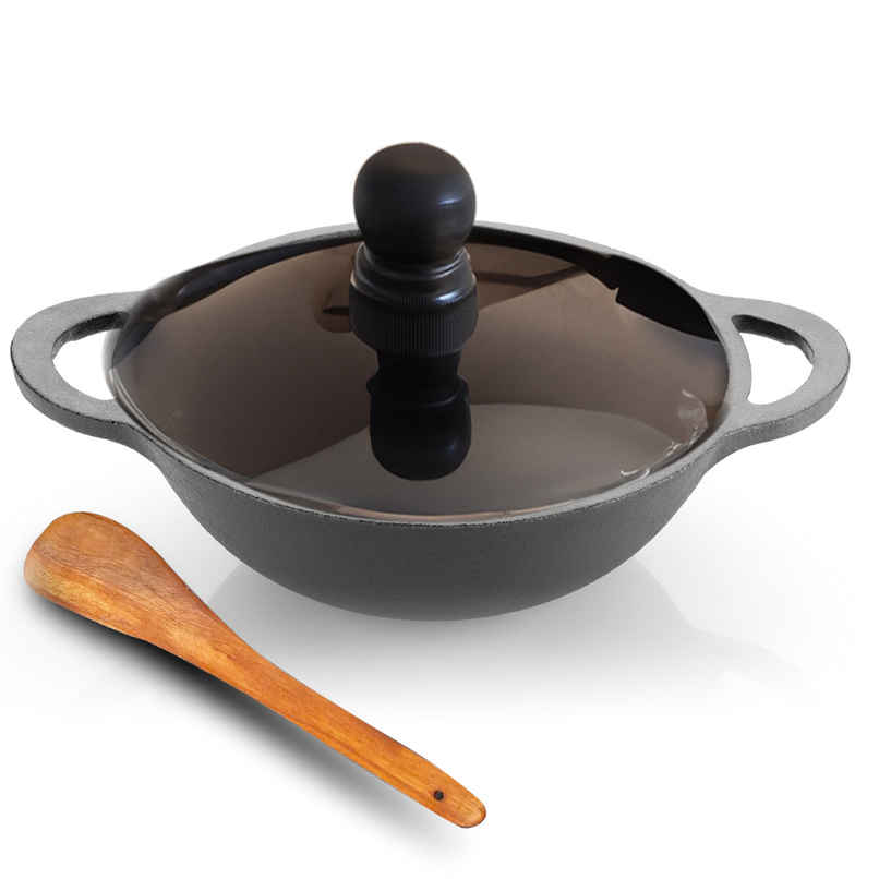 Lifelong Cast Iron Kadhai 24 cm with Glass Lid Lifelong Cast Iron Kadhai 24 cm with Glass Lid