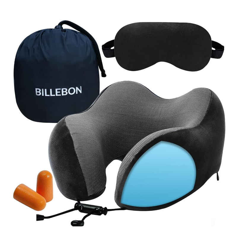 Billebon Cool Gel Travel Neck Pillow Combo | Magnetic Fabric, Neck Support & Washable Cover | Black